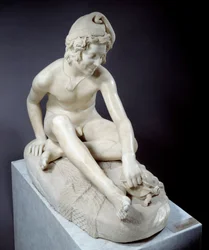 Ung napolitansk fisker, der leger med en skildpadde. Marmorskulptur af François Rude (1784-1855), 1831, Paris, Louvre-museet