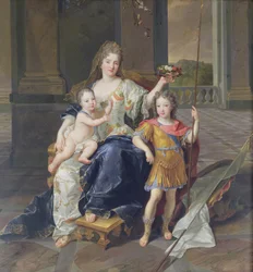 Hertuginde de la Ferte med hertugen af Bretagne og hertugen af Anjou (Louis XV) c.1712 (olie på lærred)