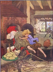 Gretel skubbede hende hurtigt i ovnen, fra Hansel and Gretel udgivet af Blackie & Son Limited, ca. 1940