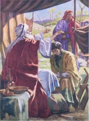 Jakob opnår velsignelsen, fra Bibelens billedbog udgivet af Thomas Nelson, ca. 1950 (farve litho)