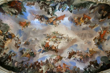 Loftsfresken i det store galleri på Schönbrunn-slottet, Allegori over det østrigske monarkis velstand, Wien, Østrig, 2024 (foto)