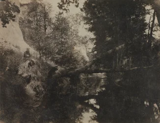 Landskab med siddende figur på vandløbsbredden, ca. 1856.