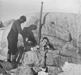 Forde tilbereder sælyngel på spækovnen ved Cape Roberts, c1911, 1913