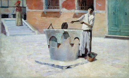Italiensk scene nær springvandet, n.d.
