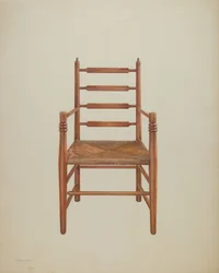 Stol, fyrretræ med sivsæde, ca. 1939 (gouache på papir)