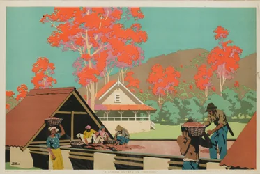 En kakao ejendom i Trinidad (farve litho)