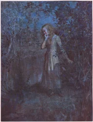 Lyset var blevet til mørke, og aftenen var blevet til nat, ca. 1920 (farvelitografi)