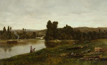 Figurer ved en flod (olie på lærred)