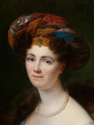 Detalje af portræt af Josephine Victoire Meslier-Duvey (olie på lærred)