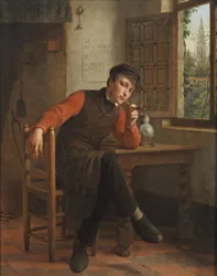 François Antoine De Bruycker - Ung mand ryger pibe i et saloninteriør