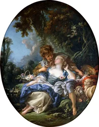 En hyrde og en hyrdeinde i Dalliance i et skovklædt landskab, 1761
