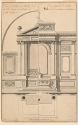 Tegning, opstalt af alterskærm, ca. 1770