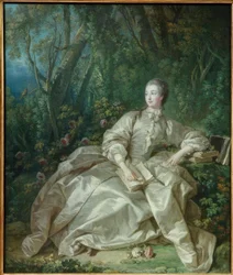 Madame de Pompadour siddende under åben himmel.