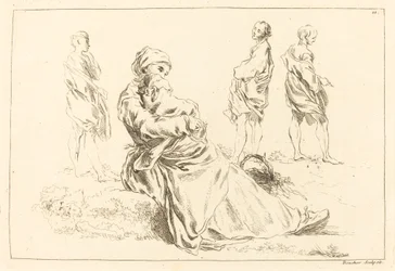 Figurstudier inklusive siddende mor og barn