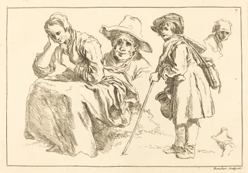 Figurstudier, herunder stående dreng, der holder en kande