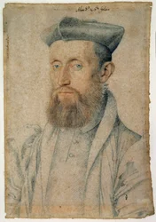Portræt af Mellin de Saint-Gelais (eller Saint Gelais, Saint Gelays, Saint Gelays, Saint-Gelais, Saint Gelais) (1495-1558), fransk digter. Tegning med blod og sort sten af ​​Clouet Francois (1515-1572), omkring 1500. Chantilly, Musee Conde