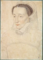 Portræt af en ukendt dame. Tegning af blod og sort sten af Clouet Francois (1515-1572)