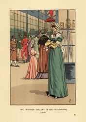 Moderigtig kvinde, der shopper i Wooden Gallery i Palais Royal, Paris