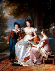 Fransk: Portrait de la comtesse du Cayla avec ses enfants Ugoline et Ugolin sur la terrasse du château de Saint-Ouen Portræt af comtesse du Cayla og hendes to børn