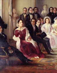 Francois Andrieux (1759-1833) Læser sin tragedie Junius Brutus i foyeren til Comedie Francaise, 26. maj 1828, 1847 (detaljer fra 216914)