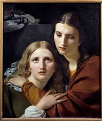 Hellige kvinder mediterer med genstande af lidenskab. Hengivenhedsscene af to unge kvinder. Maleri af Joseph Navez (1787-1869) 1800-tallet søn. 0,64x0,54 m Paris musee du Louvre