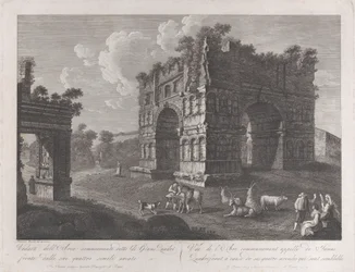 Udsigt over Janusbuen, med hyrder og geder i forgrunden, 1795-1800., 1795-1800.