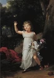 Fransk:  Portrait du jeune Edgar Clarke Portræt af Edgar Clarke, i fuld længde, i en skov