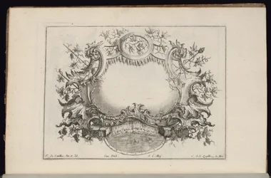 Cartouche med vinblade og druer, Livre de Cartouches Reguliers (bog over almindelige kartoucher)