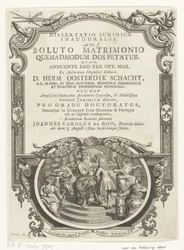 Minerva lauwert schrijver Titelside for: Johannes Carolus de Roo, Dissertatio juridica inauguralis, ad tit. ff. efter et opløst ægteskab, hvorledes medgift begæres, 1722