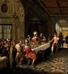 Detalje af festen fra Salome, der præsenterer hovedet af St. Johannes Døberen for kong Herodes