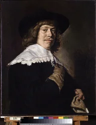 Portræt af en mand med en handske. Portræt af en ung mand, der holder en handske. Maleri af Frans Hans Hals I (1581-1666), ca. 1650. Olie på lærred. Hollandsk kunst, barokstil. Eremitagemuseet, Sankt Petersborg.