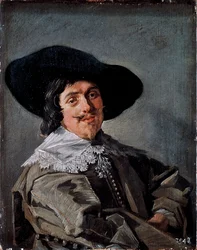 Portræt af en mand i et gul-grå fock-maleri af Frans Hals (1581/85-1666) omkring 1633 Dresden, Gemaldegalerie Tyskland
