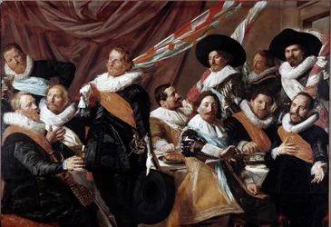 Banket for officererne i Bueskytterkorpset Sankt Georg af Haarlem Maleri af Franz Hals (ca. 1580-1666) 1627 søn. 179 x 257,5 cm Haarlem, Frans Hals Museum, Holland