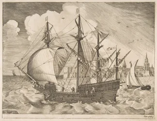 Bevæbnet fire-skibsfører ud på havet fra sejlskibene, ca. 1555-56.