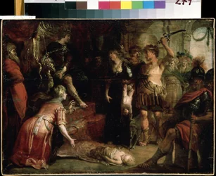 ""Salomons dom"" To kvinder hævder at være mor til det samme barn. Maleri af Franz (Frans) Francken II den Yngre (1581-1642) Mikhail Kroshitsky kunstmuseum fra det 17. århundrede, Sevastopol (Sevastopol) Ukraine