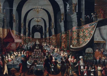 ""Le festin de Balthazar" (Belshazzars fest) Maleri af Franz Francken II sagde den yngre (1581-1642) Privat samling