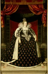 Fuld længde portræt af Marie de Medici (1573-1642) dronning af Frankrig Maleri af Frans Pourbus Le Jeune (Francois (Franz) Porbus