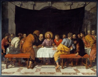 Cene Kristus omgiver apostle. Maleri af Frans Pourbus Le Jeune (Francois (Franz) Porbus