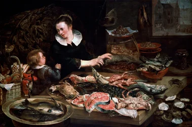 En fiskehandlerbutik, c1616-1618.