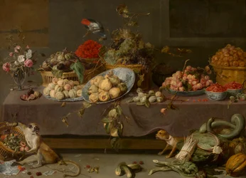 Blomster og frugt (olie på lærred)