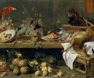 Stilleben med frugt, grøntsager og dødt vildt, 1635