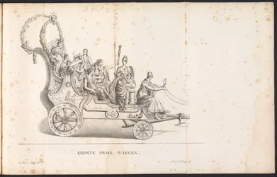 Første flåd i processionen til Saint Rumbold, 1825 First Prael-waegen (titel på objekt)