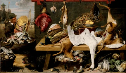 Markedsscene på en kaj, ca. 1635-1640