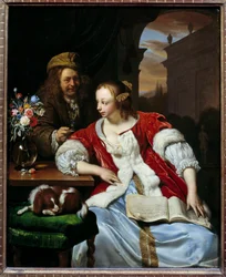 Den afbrudte sang Portrætter af kunstneren og hans kone. Maleri af Franz van Mieris dit le Vieux (1635-1681)