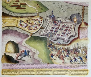 Adolf Schwarzenbergs erobring af Raab den 28.3.1598. 1653 Tryk af Franz Hogenberg (1535-1590) Cabinet des Estampes, B.N, Paris.