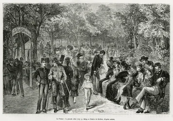 Prater: den store gangbro. Indgravering af Kollarz, for at illustrere historien om Wien og dens forstæder, af M. Newlinski, i 1881, udgivet i Tour du monde, under ledelse af Edouard Charton (1807-1890)