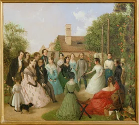 Pfaenderspiele der Familienmitglieder Alt im Garten - Et spil om fortabelser i Alt-familiens have ... (maleri på lærred)