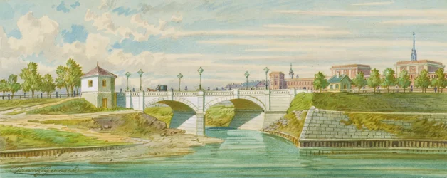 Radetzky-broen over Wien-floden med dens sammenløb med Donau
