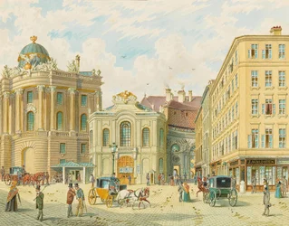 Det gamle Burgtheater i Wien - Franz Gerasch (1826-1906). Akvarel på papir, begyndelsen af 1900-tallet. Mål: 23x29 cm. Privat samling
