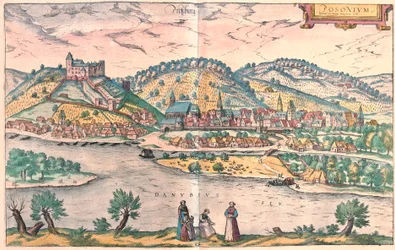 Bratislava = Presbourg, Slovakiet (gravering